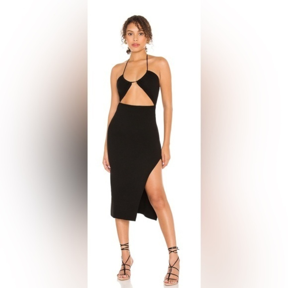 NBD Black Cutout Halter Midi Dress XS Side Slit Sexy Cocktail Night Out Dress